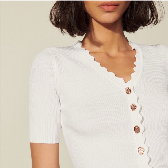 Sandro Blanc Cassé Short Sleeve Knit Top - Picture 3 of 6